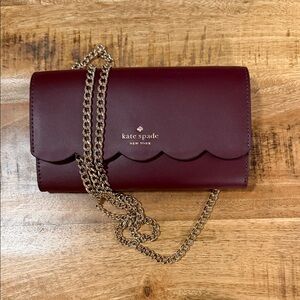 Kate Spade Maroon Clutch with Gold Chain